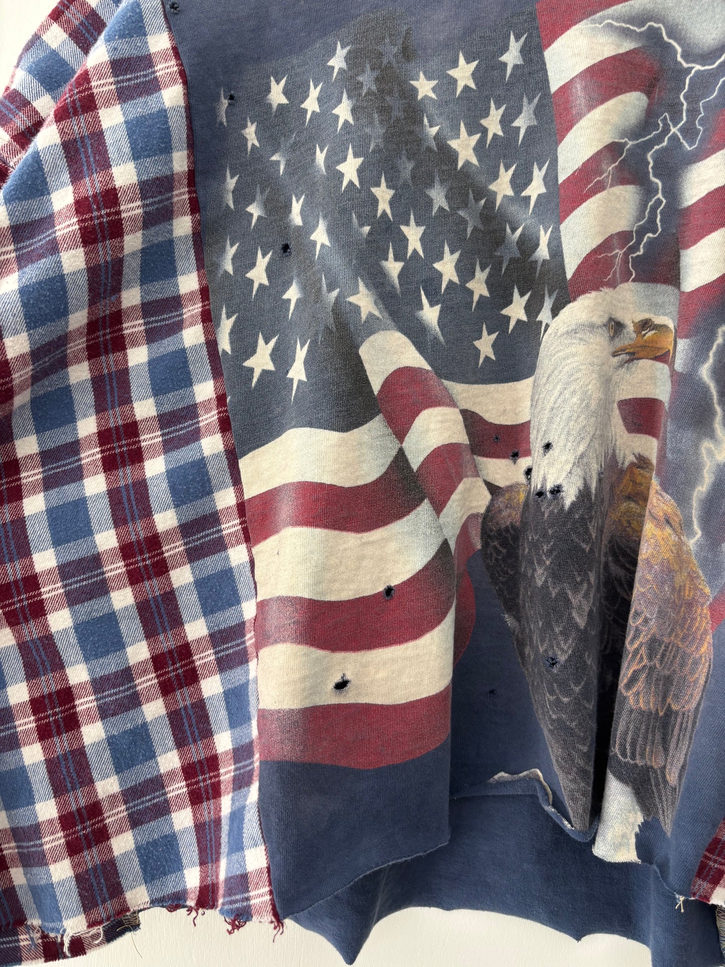 Distressed USA Flannel Tee(L)