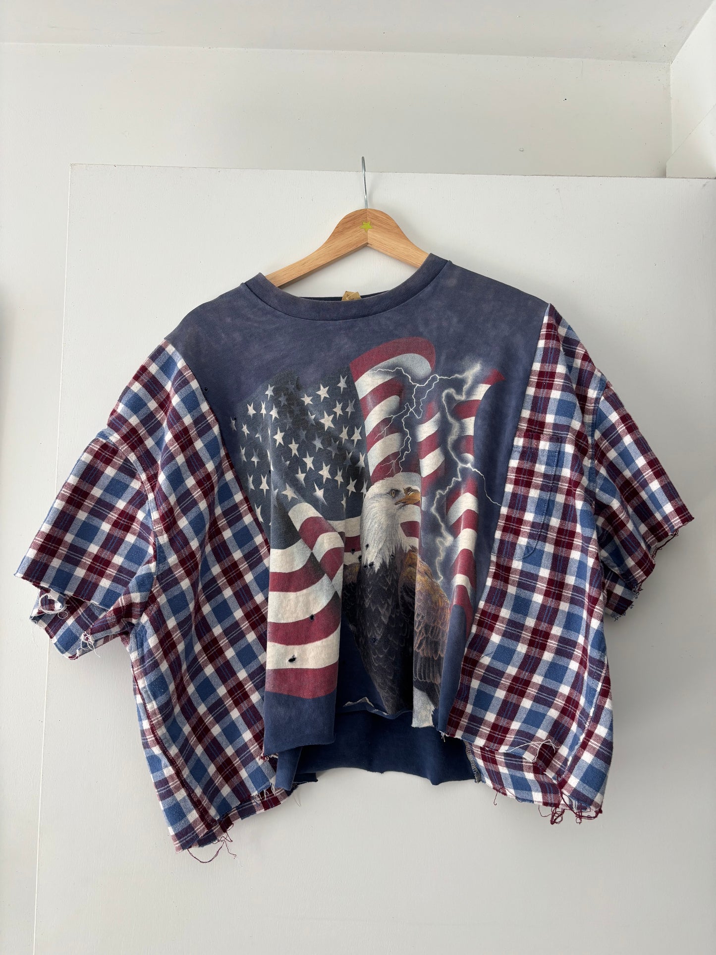 Distressed USA Flannel Tee(L)