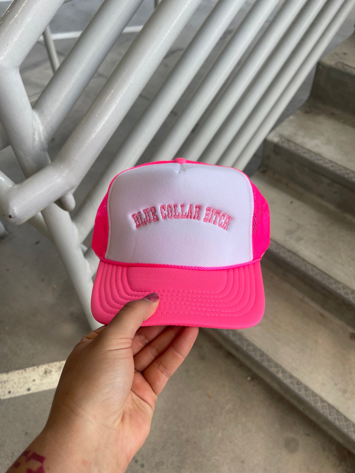 Pink Blue Collar B**** Trucker Hat