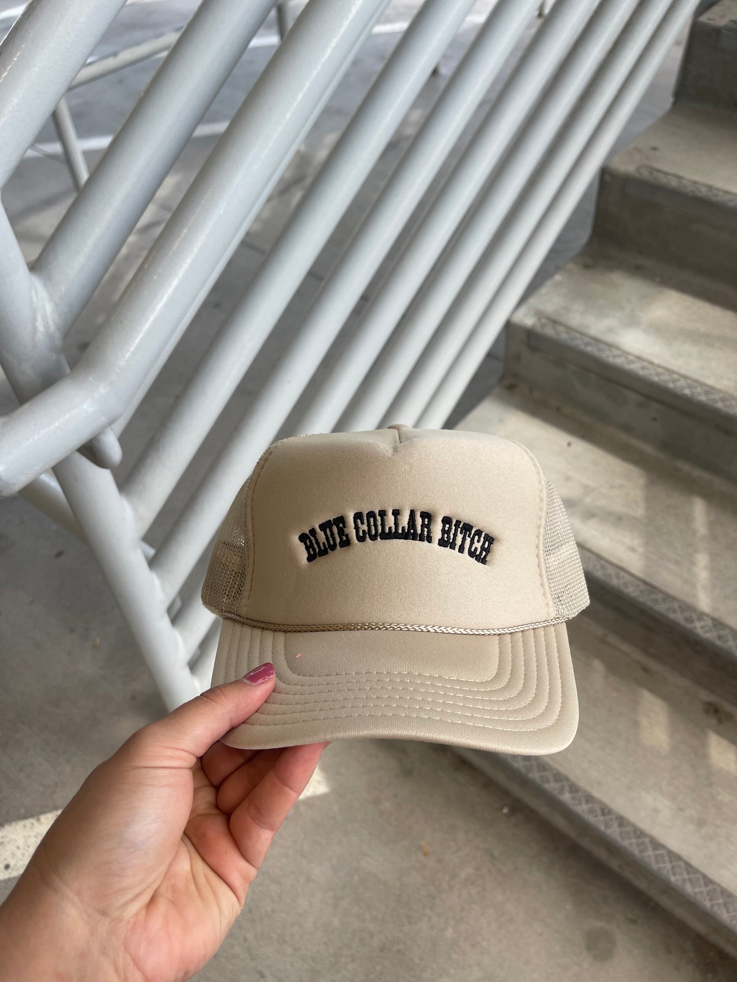 Khaki Blue Collar B**** Trucker Hat