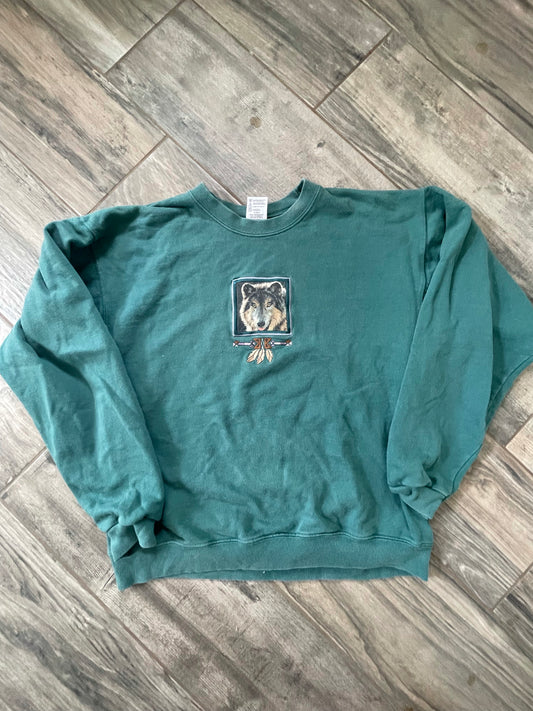Vintage Green Wolf Crewneck